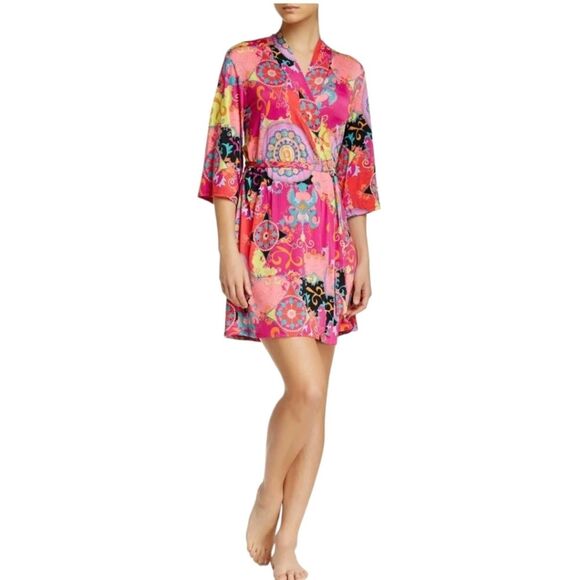 Josie NATORI Pink Multi Hollywood Boho Wrap/Robe Size Medium - Picture 1 of 10
